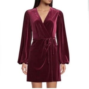 Gianni bini leighton Elegant Merlot wine holiday Christmas Velvet Wrap Dress S